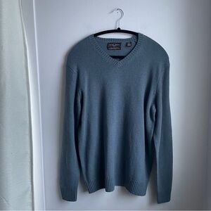 Knit/pullover/sweater-Blue/Grey V-Neck-Lambswool Blend-size M
